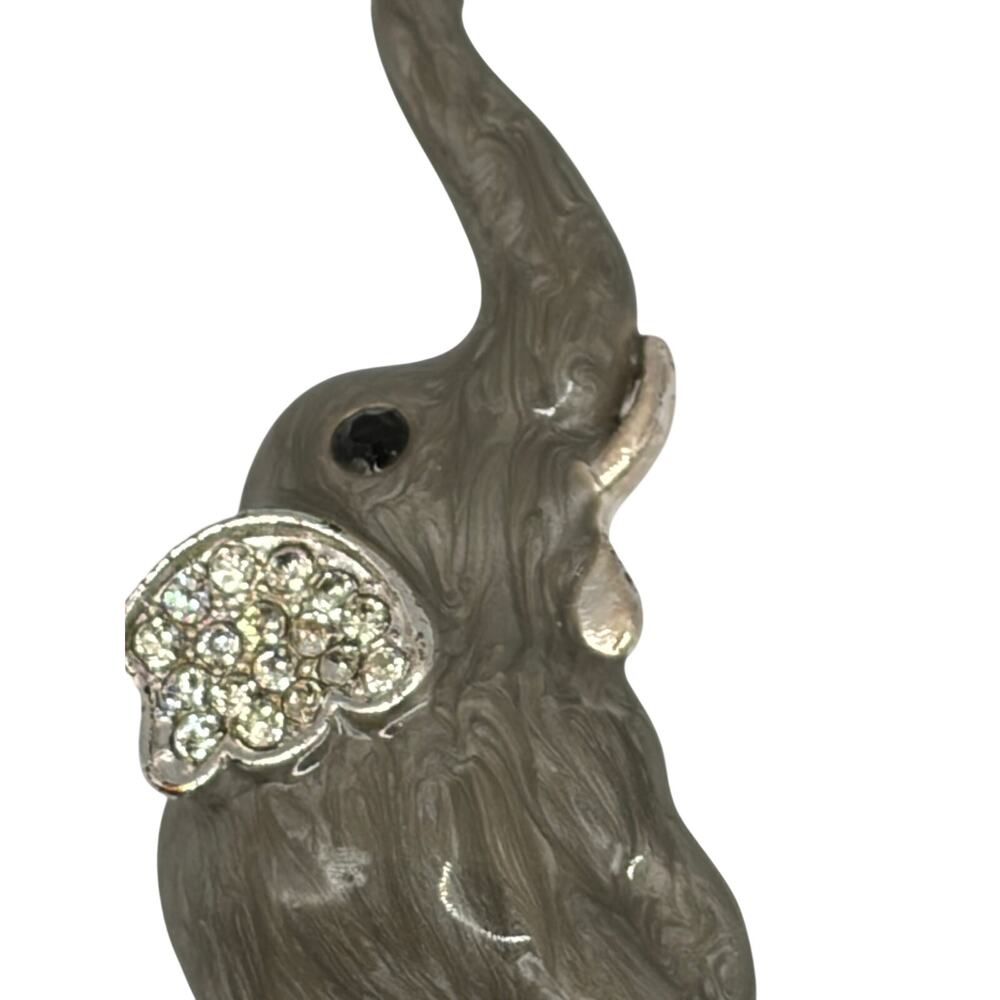 Vintage Elephant Brooch Gray Enamel Rhinestone Ear Silver Tone 2.5” - Picture 2 of 4
